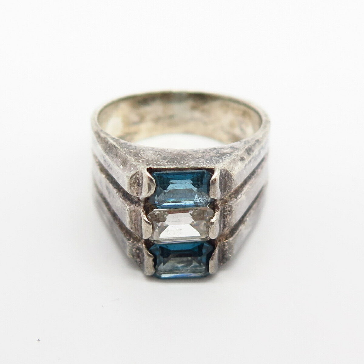 925 Sterling Silver White & Topaz-Tone C Z Geometric Design Ring Size 6