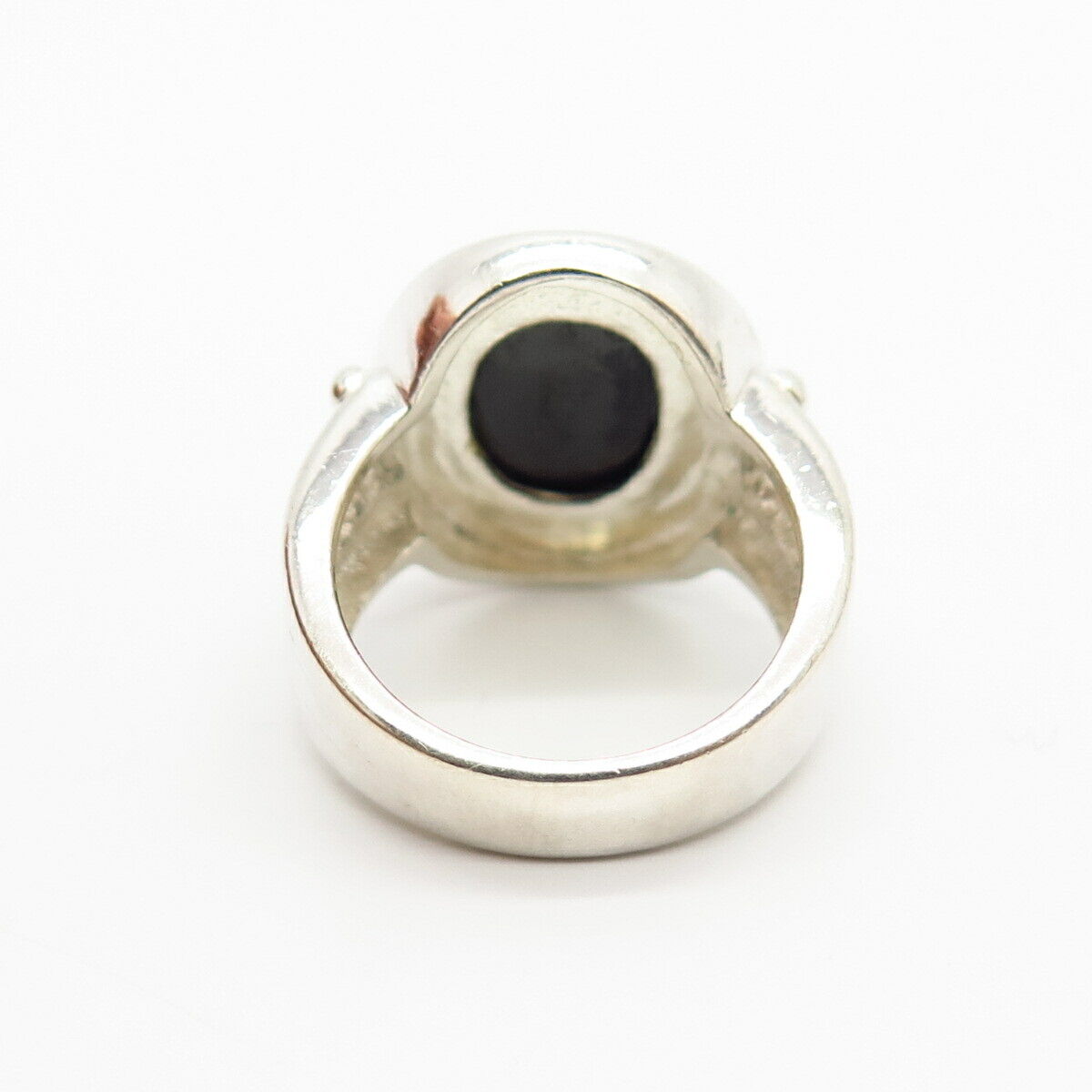 925 Sterling Silver Real Black Onyx Gemstone Ribbed Design Ring