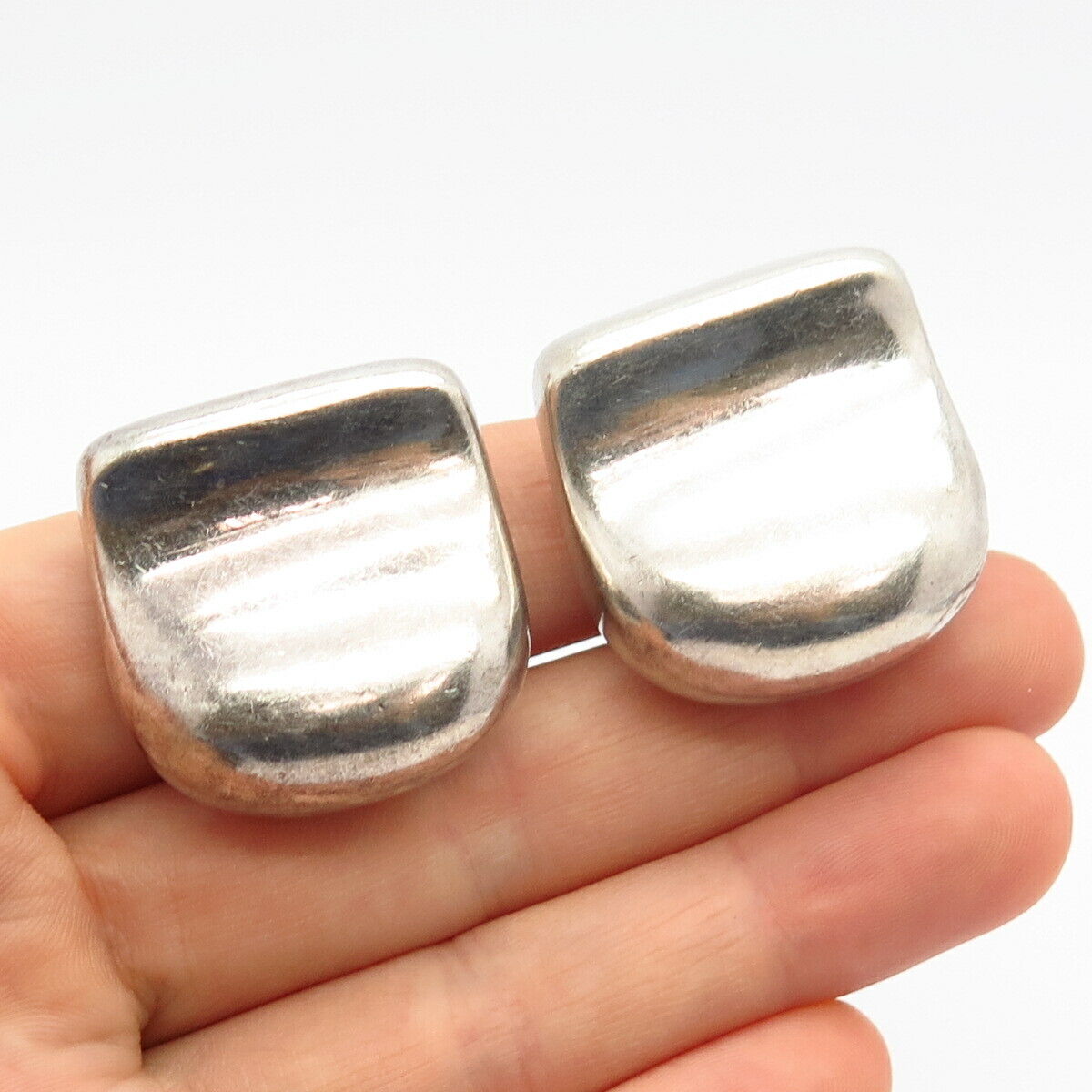 925 Sterling Silver top Vintage Zina Triangle Hollow Clip On Earrings