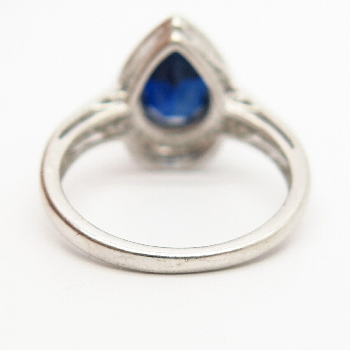 925 Sterling Silver Lab-Created Sapphire & C Z Teardrop Design Ring Size 7 3/4