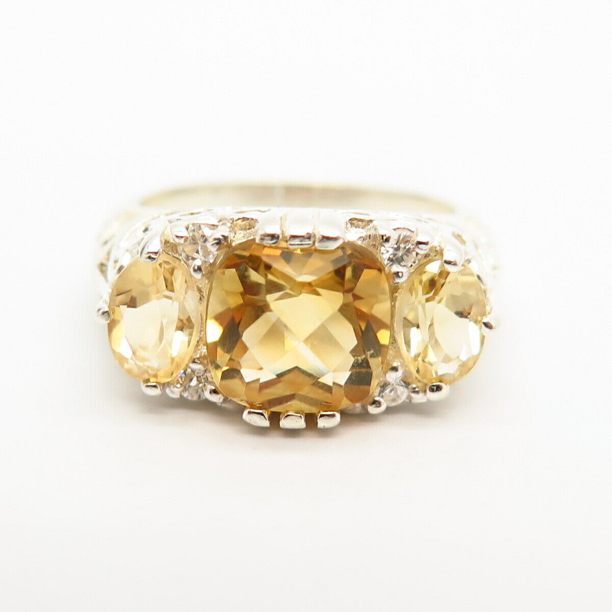 925 Sterling Silver Real Citrine Gemstone & C Z Ring