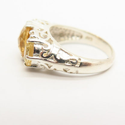 925 Sterling Silver Real Citrine Gemstone & C Z Ring