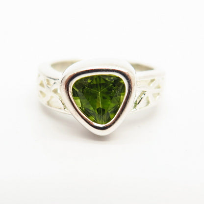 925 Sterling Silver Real Peridot Gemstone Ornate Design Ring