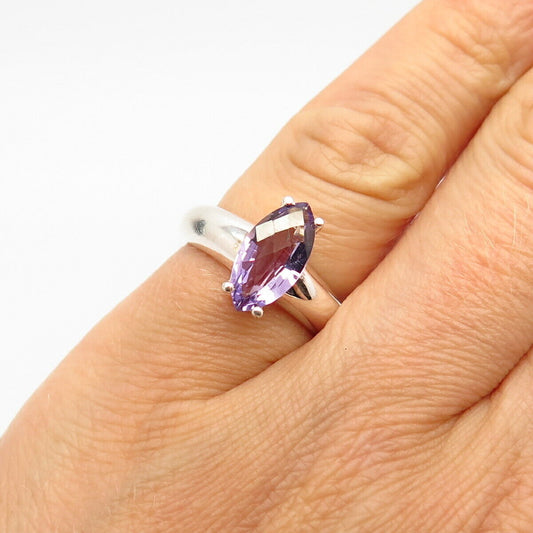 925 Sterling Silver Real Checkered Amethyst Gemstone Ring