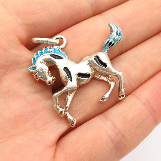 925 Sterling Silver Enamel Frisky Horse Design Pendant