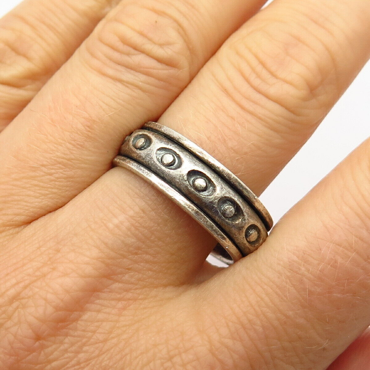 925 Sterling Silver Tribal Eye Design Men's Rotating Band Ring Size 11.50