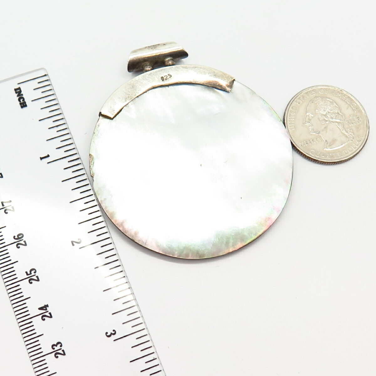 925 Sterling Silver Real Brown Mother-of-Pearl Round Slide Pendant