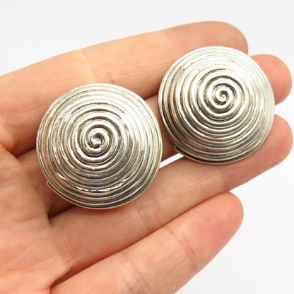 925 Sterling Silver Vintage Swirl Design Statement Domed Clip On Earrings