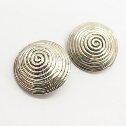 925 Sterling Silver Vintage Swirl Design Statement Domed Clip On Earrings