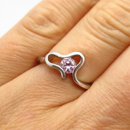 925 Sterling Silver Morganite-Tone C Z Abstract Heart Design Ring Size 5 3/4