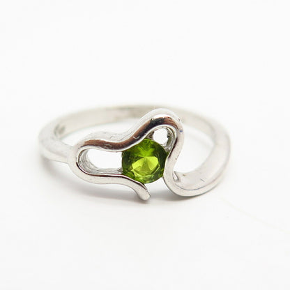 925 Sterling Silver Peridot-Tone C Z Abstract Heart Design Ring