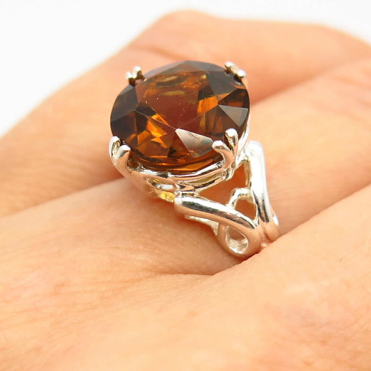 925 Sterling Silver Real Smoky Quartz Cocktail Ring