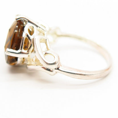 925 Sterling Silver Real Smoky Quartz Cocktail Ring