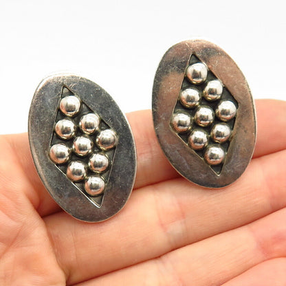 925 Sterling Silver Vintage Mexico Bead Design Clip On Earrings