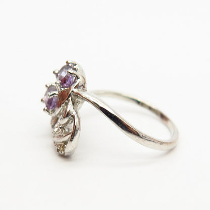 925 Sterling Silver Real Amethyst Gemstone Leaf Design Ring Size 6.5