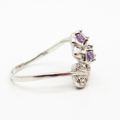 925 Sterling Silver Real Amethyst Gemstone Leaf Design Ring Size 6.5