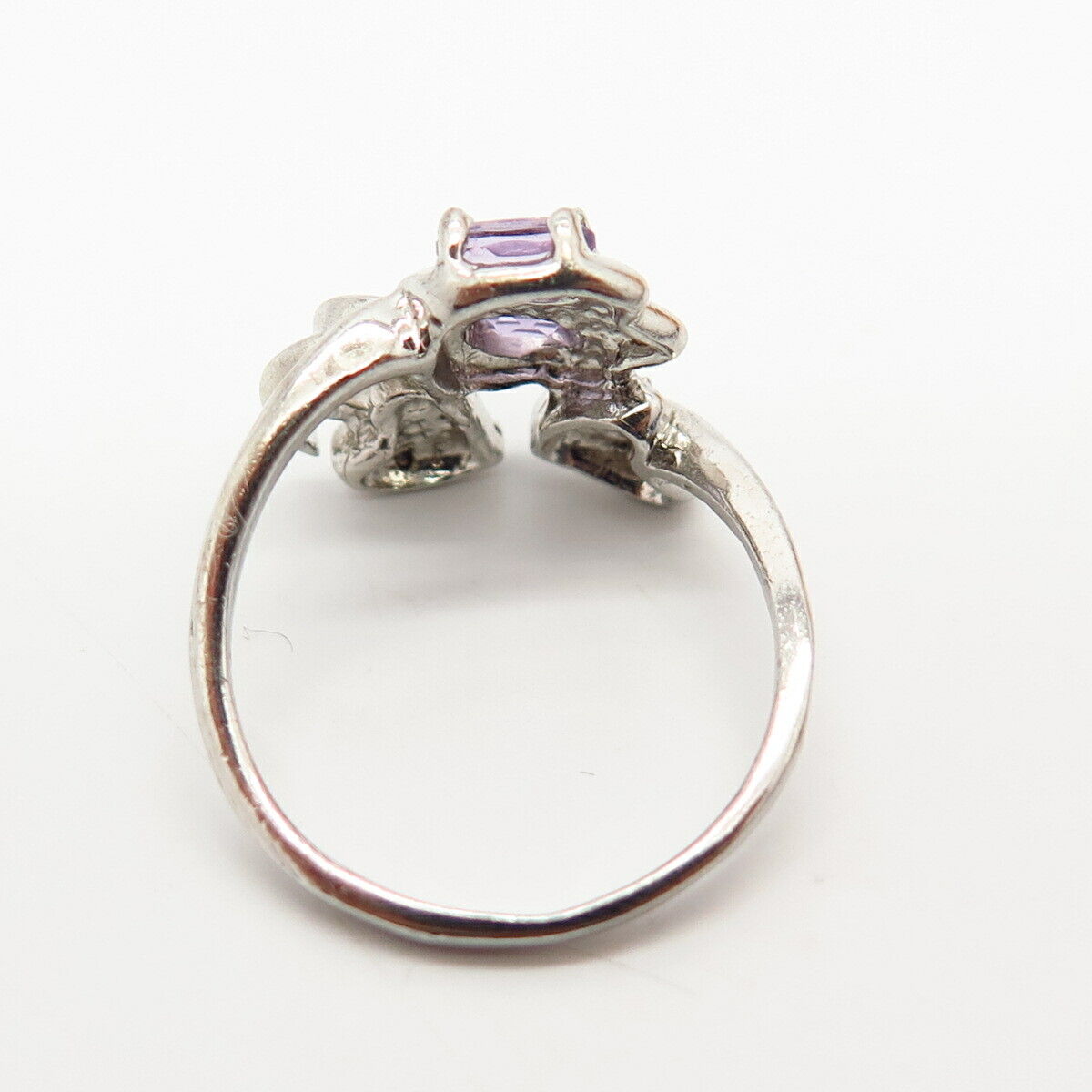 925 Sterling Silver Real Amethyst Gemstone Leaf Design Ring Size 6.5