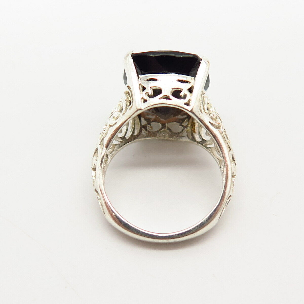 925 Sterling Silver Real Smoky Quartz Ornate Design Ring