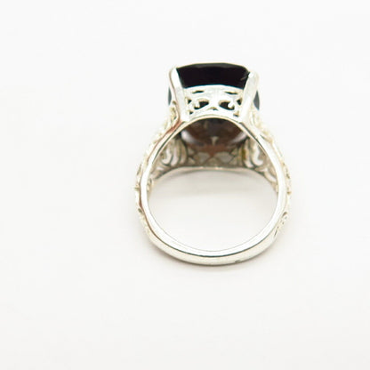 925 Sterling Silver Real Smoky Quartz Ornate Design Ring