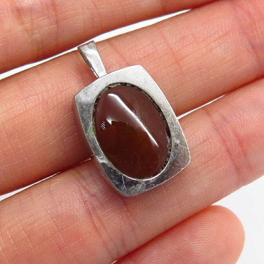 835 Silver Vintage Real Carnelian Gemstone Slide Pendant