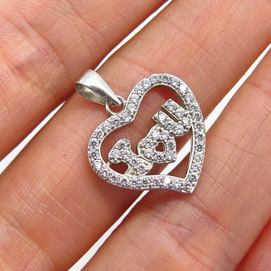 925 Sterling Silver C Z "I Love You" Open Heart Design Pendant