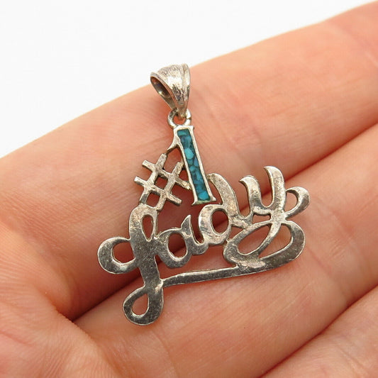 925 Sterling Silver Real Turquoise Inlay "Number 1 Lady" Pendant