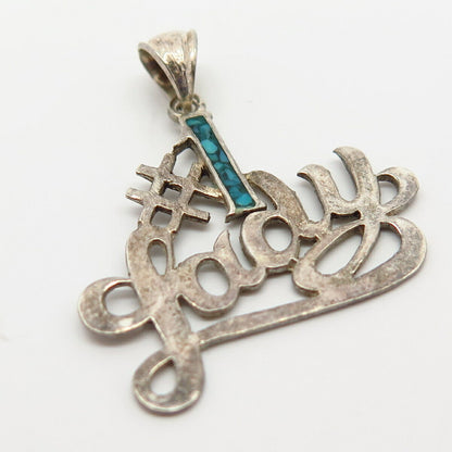 925 Sterling Silver Real Turquoise Inlay "Number 1 Lady" Pendant