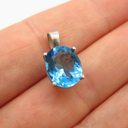 925 Sterling Silver Sky Blue Glass Slide Pendant