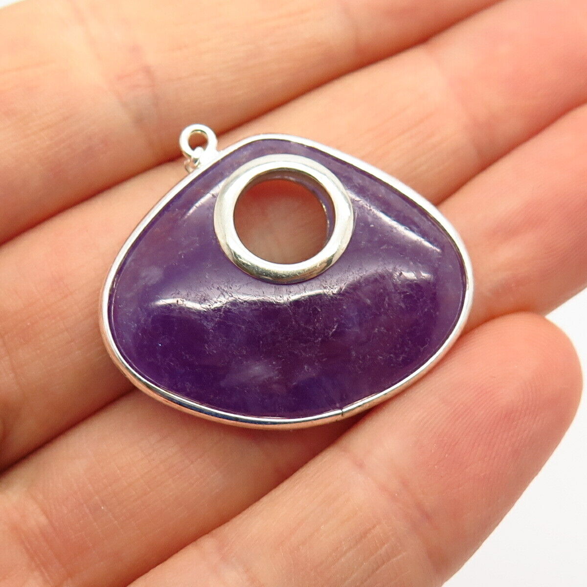 925 Sterling Silver Real Lavender Jade Gemstone Charm Pendant