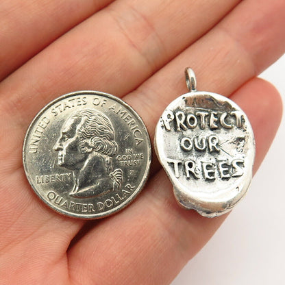 925 Sterling Silver "Protect Our Trees" Tree Of Life Design Charm Pendant