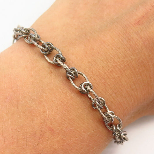 925 Sterling Silver Textured Design Link Bracelet 6 3/4"