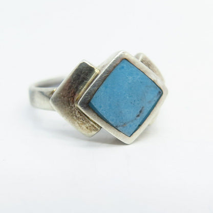 925 Sterling Silver Faux Turquoise Rhombus Design Ring Size 6