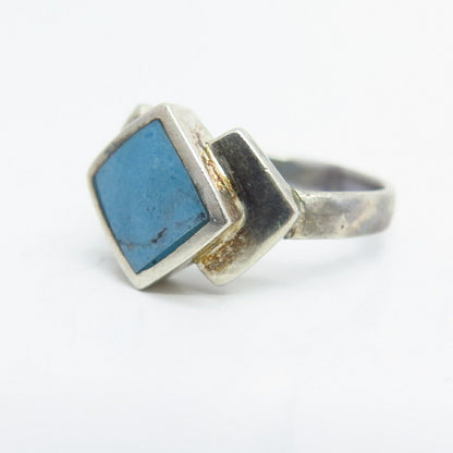 925 Sterling Silver Faux Turquoise Rhombus Design Ring Size 6