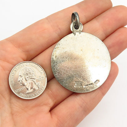 925 Sterling Silver Vintage Plafina Aztec Calendar Design Pendant