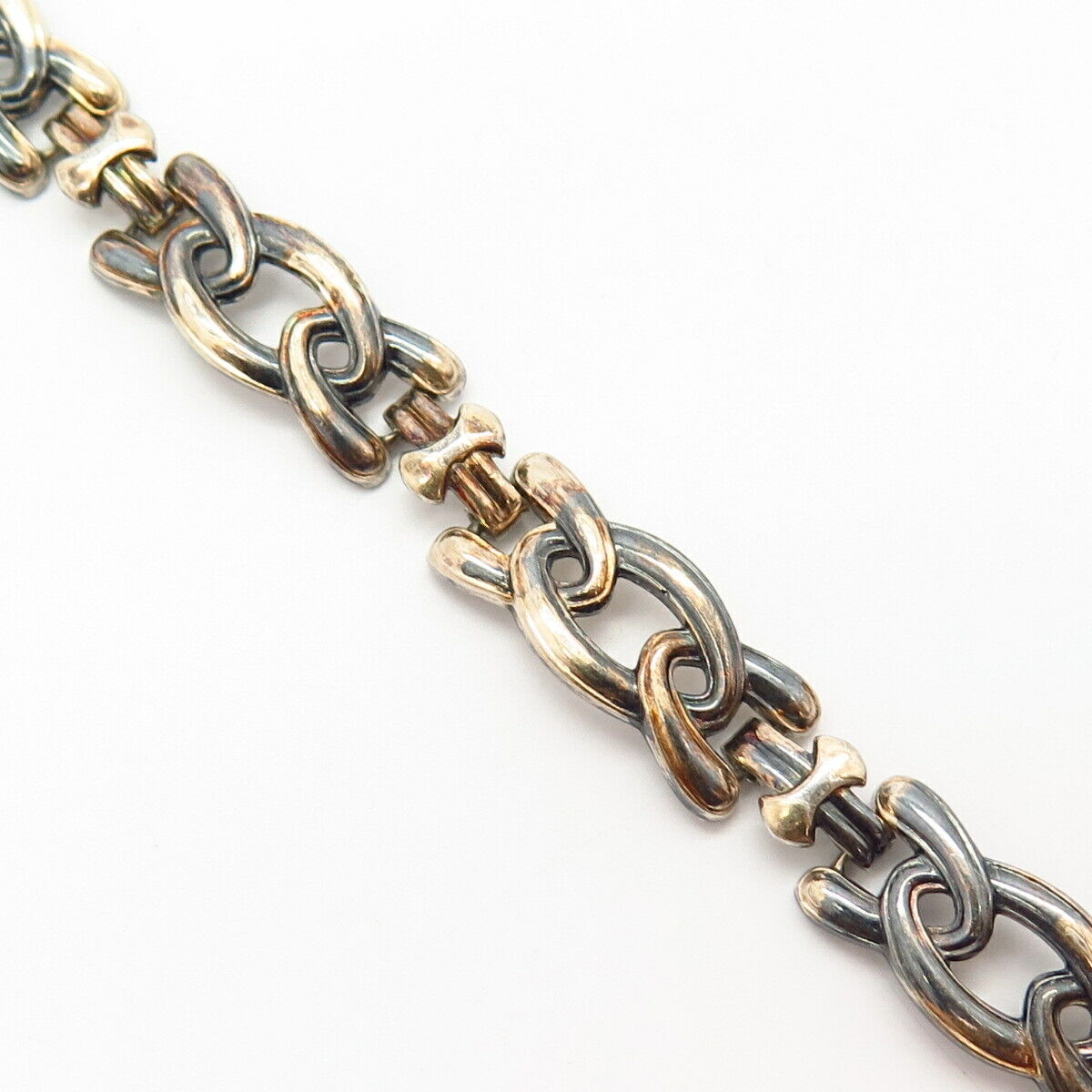 925 Sterling Silver 2-Tone Vintage Fancy Link Bracelet 6 3/4"