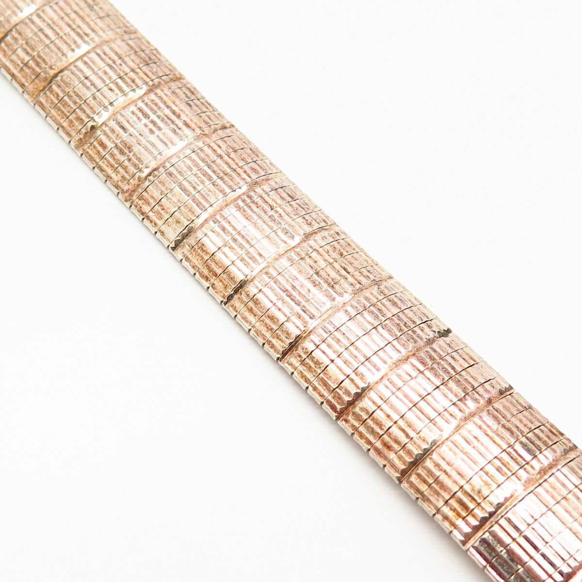 925 Sterling Rose Gold-Tone Italy Etched Design Panel Link Bracelet 7 1/4"