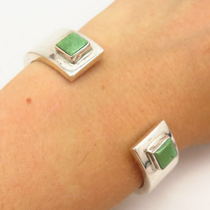 925 Sterling Silver Vintage Mexico Real Chrysoprase Gem Cuff Bracelet 6.5"