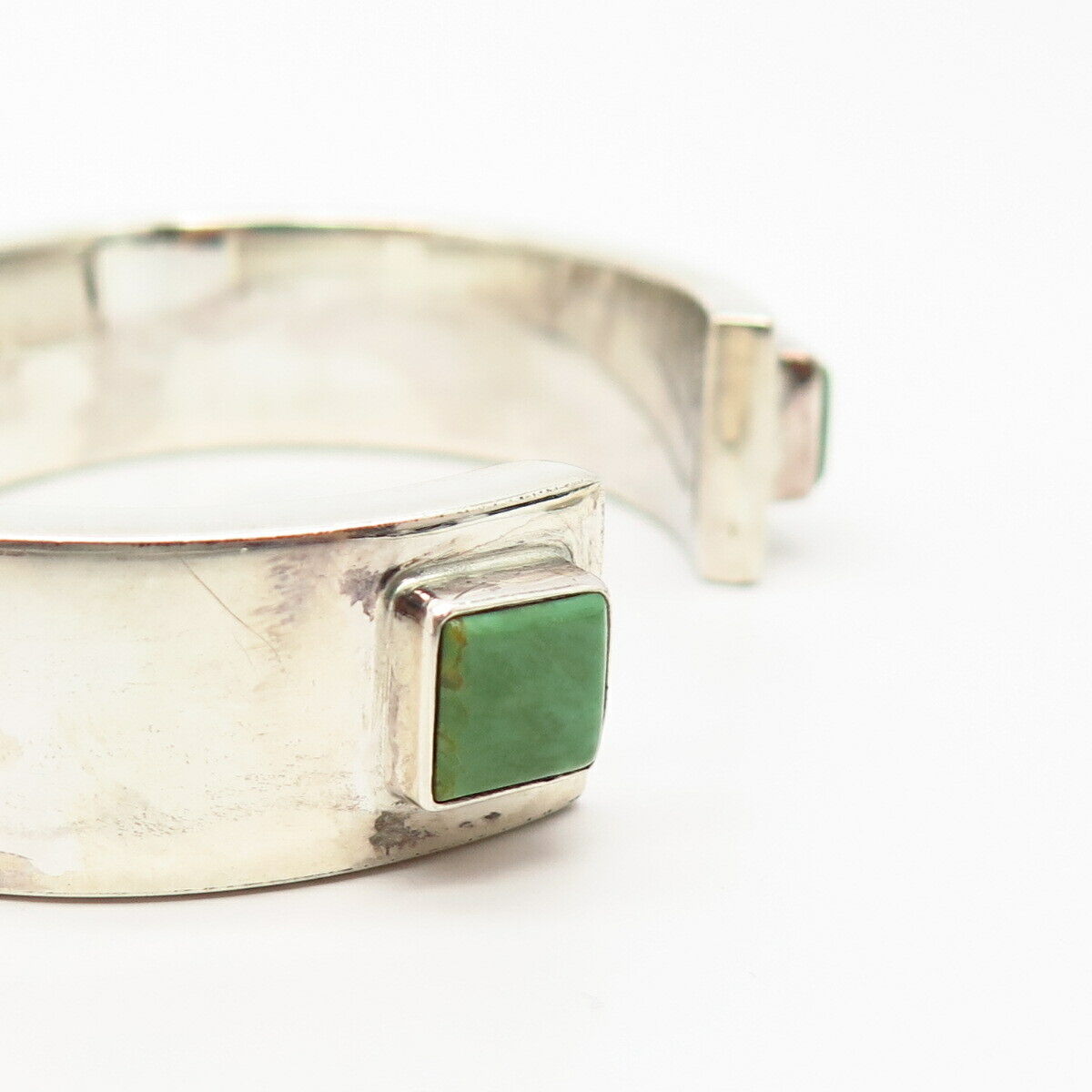 925 Sterling Silver Vintage Mexico Real Chrysoprase Gem Cuff Bracelet 6.5"