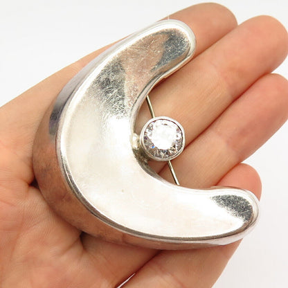 950 Silver Vintage Mexico Orquidea C Z Modernist Design Pin Brooch / Pendant