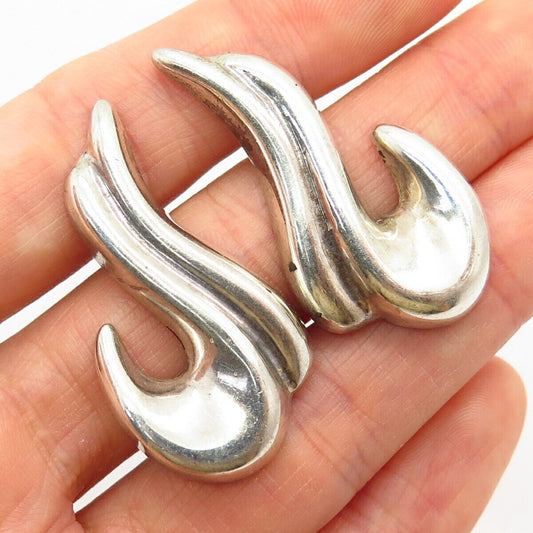 925 Sterling Silver Vintage Mexico Modernist Curved Design Earrings