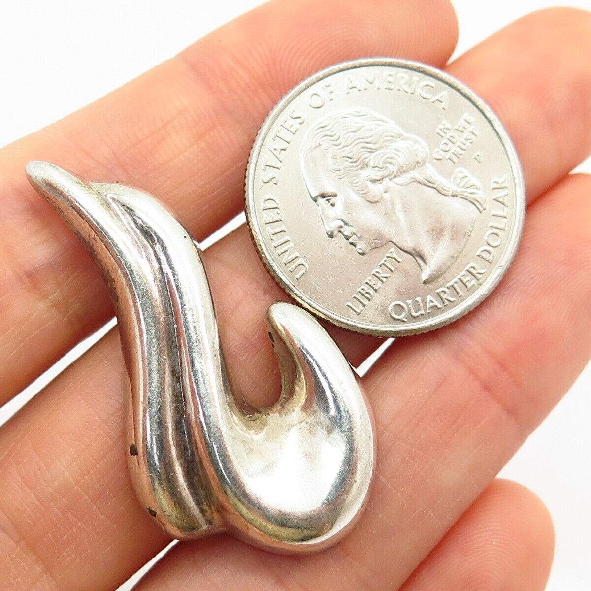 925 Sterling Silver Vintage Mexico Modernist Curved Design Earrings