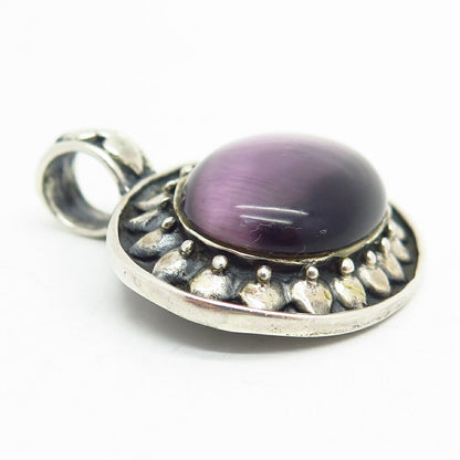 925 Sterling Silver Purple Tiger Eye Oval Shape Statement Pendant