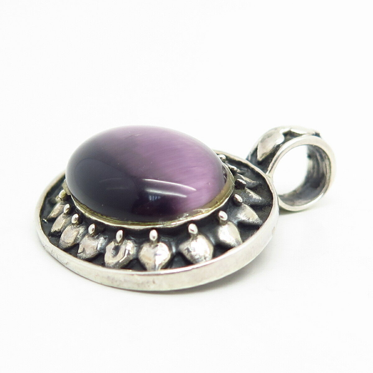 925 Sterling Silver Purple Tiger Eye Oval Shape Statement Pendant