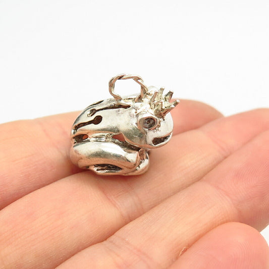 925 Sterling Silver Frog Prince Design Charm Pendant