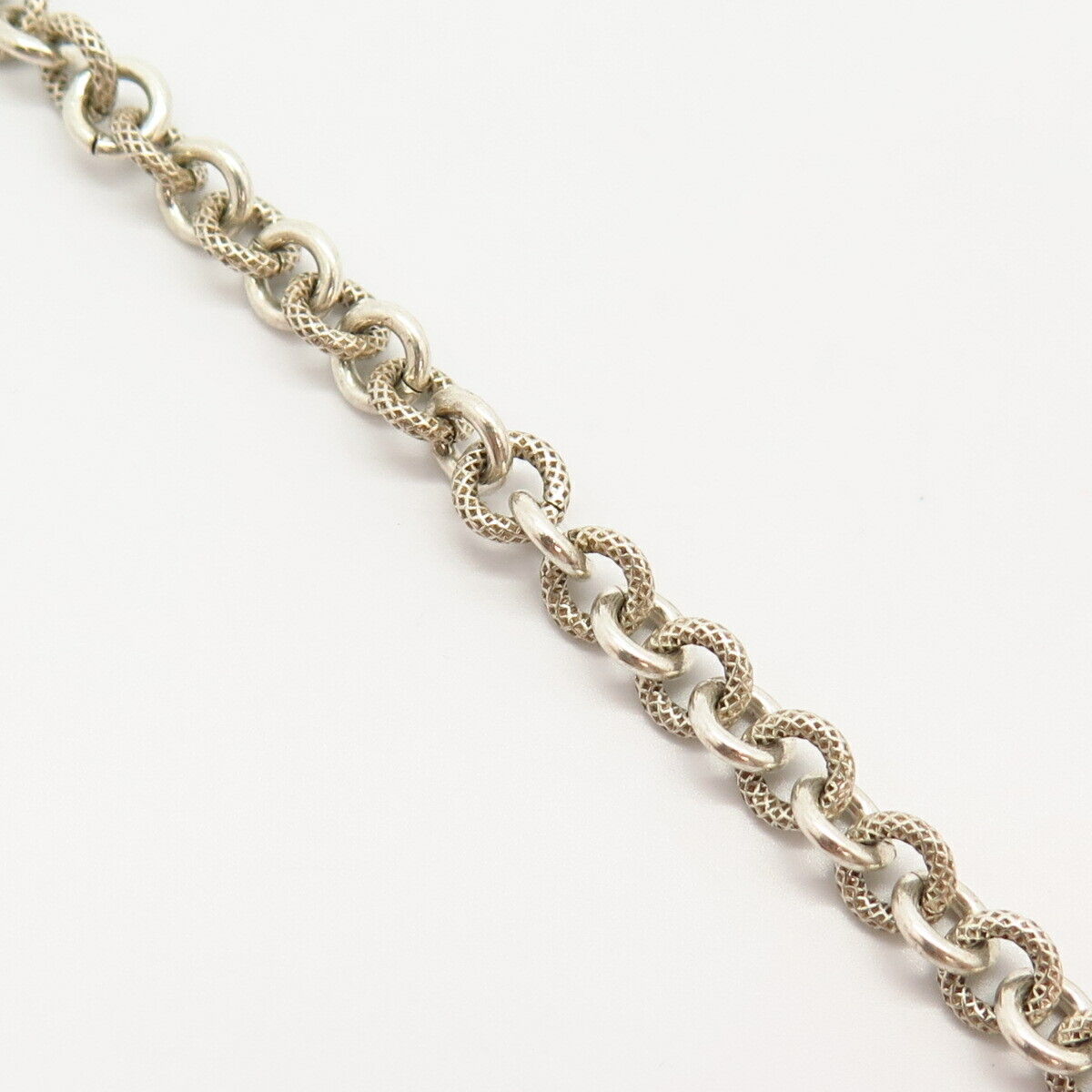 925 Sterling Silver Textured Design Rolo Link Bracelet 6.5"