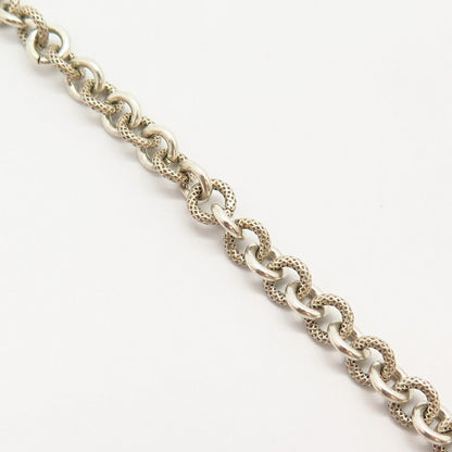 925 Sterling Silver Textured Design Rolo Link Bracelet 6.5"