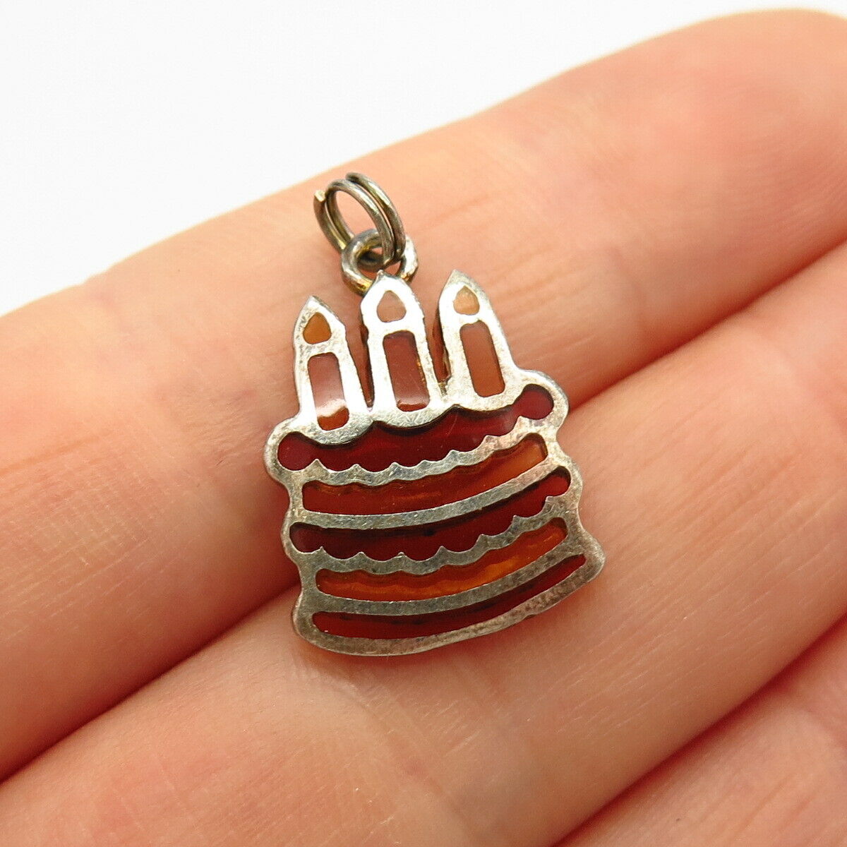 925 Sterling Silver Multi-Color Enamel Birthday Cake Design Charm Pendant