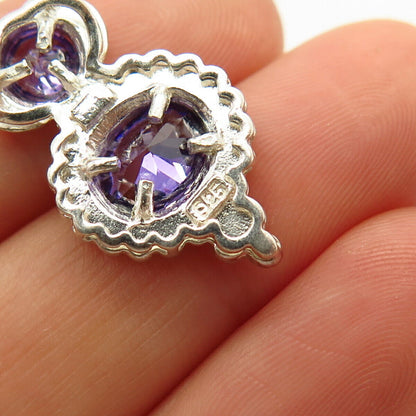 925 Sterling Silver Amethyst-Tone C Z Graduated Design Slide Pendant