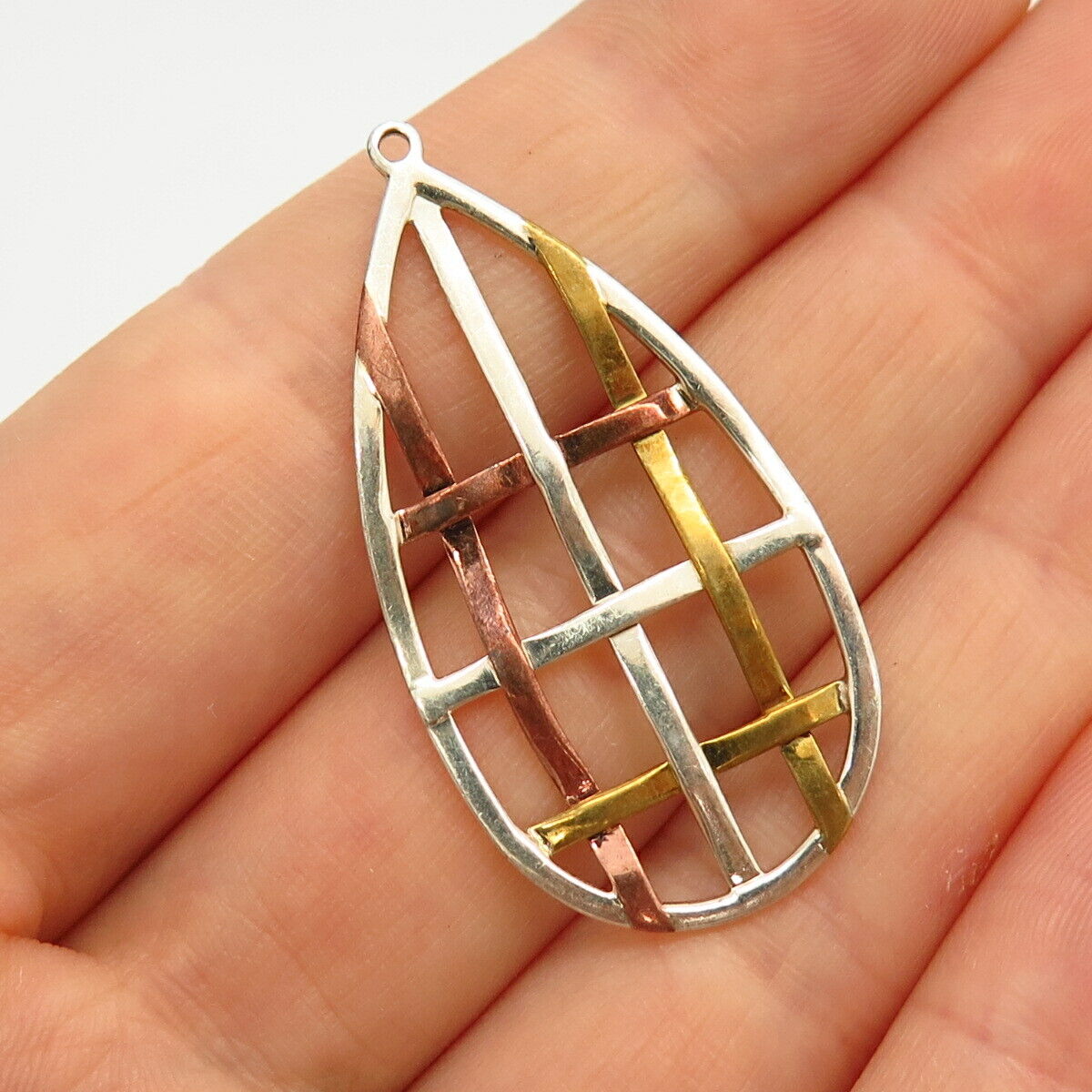 925 Sterling Silver 3-Tone Woven Design Pendant