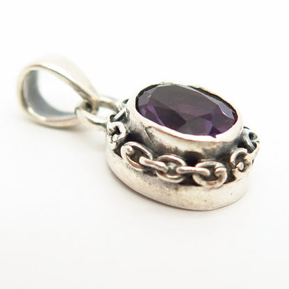 925 Sterling Silver Amethyst-Tone C Z Chain Design Small Pendant